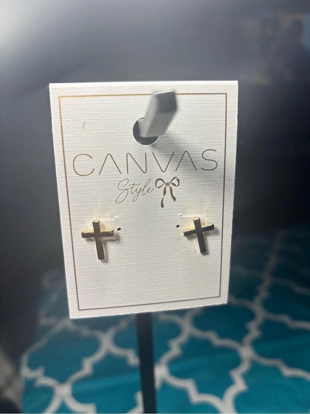 New Canvas Style Gold Cross Stud Earrings